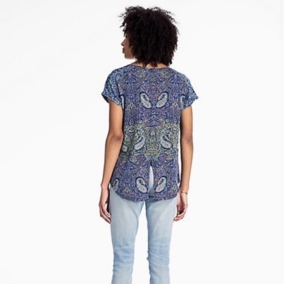Lucky Brand Tee Top Navy Blue Small Embroidery Paisley Pattern Print Lightweight - Picture 2 of 9